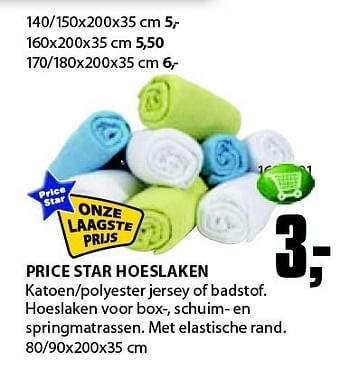 Aanbiedingen Price star hoeslaken katoen-polyester jersey of badstof - Price Star - Geldig van 22/09/2014 tot 05/10/2014 bij Jysk
