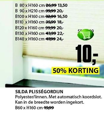 Aanbiedingen Silda plisségordijn polyester-linnen. met automatisch koordslot - Huismerk - Jysk - Geldig van 22/09/2014 tot 05/10/2014 bij Jysk