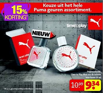 Aanbiedingen Time to play man eau de toilette voor heren - Puma - Geldig van 22/09/2014 tot 05/10/2014 bij Kruidvat