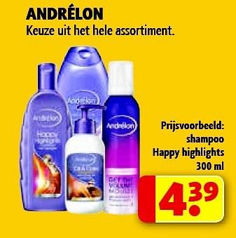 Aanbiedingen Shampoo happy highlights - Andrelon - Geldig van 22/09/2014 tot 05/10/2014 bij Kruidvat