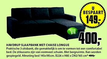 Aanbiedingen Havdrup slaapbank met chaise longue - Huismerk - Jysk - Geldig van 22/09/2014 tot 05/10/2014 bij Jysk