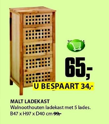 Aanbiedingen Malt ladekast walnoothouten ladekast met 5 lades - Huismerk - Jysk - Geldig van 22/09/2014 tot 05/10/2014 bij Jysk