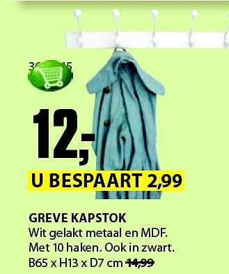 Aanbiedingen Greve kapstok wit gelakt metaal en mdf - Huismerk - Jysk - Geldig van 22/09/2014 tot 05/10/2014 bij Jysk