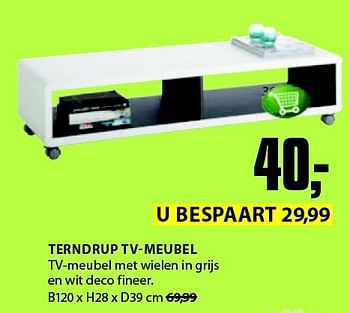 Aanbiedingen Terndrup tv-meubel v-meubel met wielen in grijs en wit deco fineer - Huismerk - Jysk - Geldig van 22/09/2014 tot 05/10/2014 bij Jysk