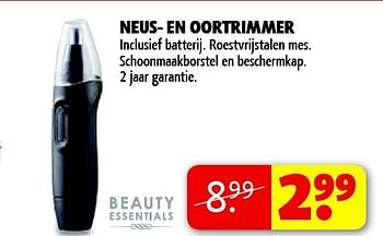 Aanbiedingen Neus- en oortrimmer inclusief batterij. roestvrijstalen mes - Beauty Essentials - Geldig van 22/09/2014 tot 05/10/2014 bij Kruidvat