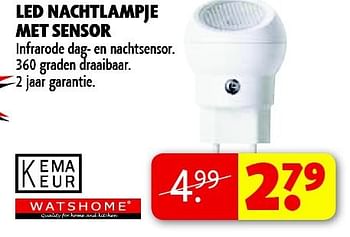 Aanbiedingen Led nachtlampje met sensor - Watshome - Geldig van 22/09/2014 tot 05/10/2014 bij Kruidvat