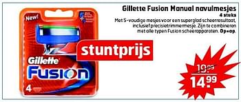 Aanbiedingen Gillette fusion manual navulmesjes - Gillette - Geldig van 23/09/2014 tot 28/09/2014 bij Trekpleister