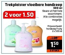 Aanbiedingen Handzeep fruity - Huismerk - Trekpleister - Geldig van 23/09/2014 tot 28/09/2014 bij Trekpleister