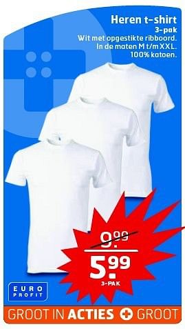Aanbiedingen Heren t-shirt wit met opgestikte ribboord - Europrofit - Geldig van 23/09/2014 tot 28/09/2014 bij Trekpleister