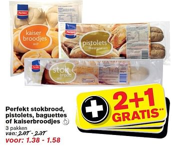 Aanbiedingen Perfekt stokbrood, pistolets, baguettes of kaiserbroodjes - Perfekt - Geldig van 24/09/2014 tot 30/09/2014 bij Hoogvliet