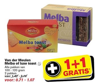 Aanbiedingen Van der meulen melba of luxe toast - Van der Meulen - Geldig van 24/09/2014 tot 30/09/2014 bij Hoogvliet