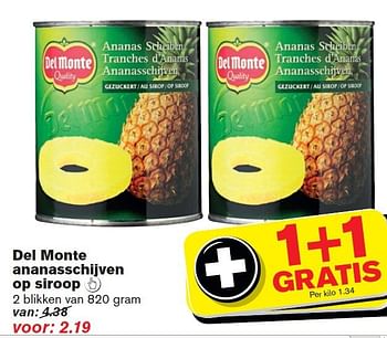 Aanbiedingen Del monte ananasschijven op siroop - Del Monte - Geldig van 24/09/2014 tot 30/09/2014 bij Hoogvliet