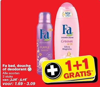 Aanbiedingen Fa bad, douche of deodorant - Fa - Geldig van 24/09/2014 tot 30/09/2014 bij Hoogvliet