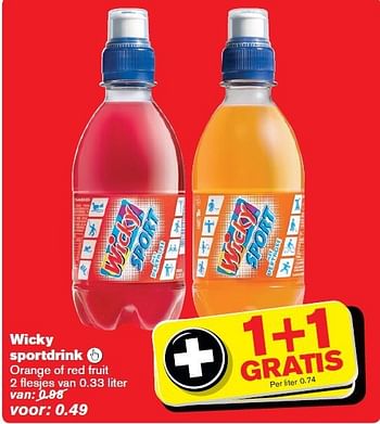 Aanbiedingen Wicky sportdrink orange of red fruit - Wicky - Geldig van 24/09/2014 tot 30/09/2014 bij Hoogvliet
