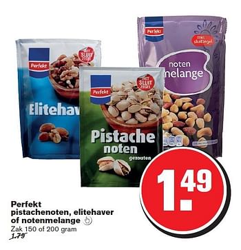 Aanbiedingen Perfekt pistachenoten, elitehaver of notenmelange - Perfekt - Geldig van 24/09/2014 tot 30/09/2014 bij Hoogvliet