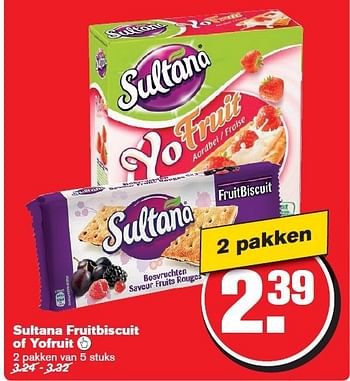 Aanbiedingen Sultana fruitbiscuit of yofruit - Sultana - Geldig van 24/09/2014 tot 30/09/2014 bij Hoogvliet