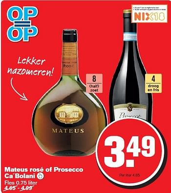 Aanbiedingen Mateus rosé of prosecco ca´bolani - Rosé wijnen - Geldig van 24/09/2014 tot 30/09/2014 bij Hoogvliet