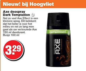 Aanbiedingen Axe deospray dark temptation - Axe - Geldig van 24/09/2014 tot 30/09/2014 bij Hoogvliet