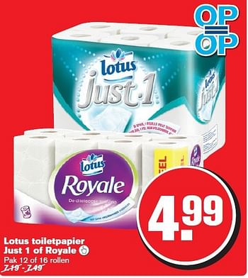 Aanbiedingen Lotus toiletpapier just 1 of royale - Lotus Nalys - Geldig van 24/09/2014 tot 30/09/2014 bij Hoogvliet