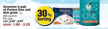 Aanbiedingen Gourmet 4-pak of purina one zak - Gourmet - Geldig van 24/09/2014 tot 30/09/2014 bij Hoogvliet