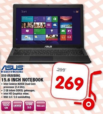 Aanbiedingen Asus x551mavbing 15.6 inch notebook - Asus - Geldig van 24/09/2014 tot 05/10/2014 bij Maxwell