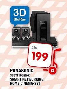 Aanbiedingen Panasonic scbtt105eg-k smart networking home cinema-set - Panasonic - Geldig van 24/09/2014 tot 05/10/2014 bij Maxwell