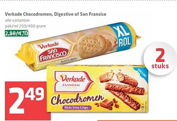 Aanbiedingen Verkade chocodromen, digestive of san fransico - Verkade - Geldig van 25/09/2014 tot 01/10/2014 bij Spar