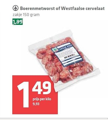 Aanbiedingen Boerenmetworst of westfaalse cervelaat - Spar - Geldig van 25/09/2014 tot 01/10/2014 bij Spar