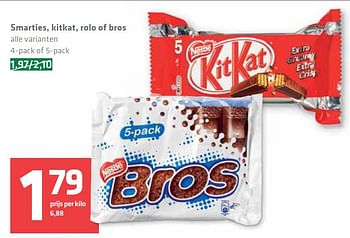 Aanbiedingen Smarties, kitkat, rolo of bros - Nestlé - Geldig van 25/09/2014 tot 01/10/2014 bij Spar