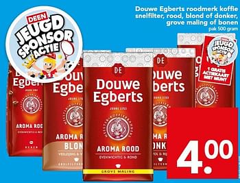 Aanbiedingen Douwe egberts roodmerk koffie snelfilter, rood, blond of donker, grove maling of bonen - Douwe Egberts - Geldig van 28/09/2014 tot 04/10/2014 bij Deen Supermarkten