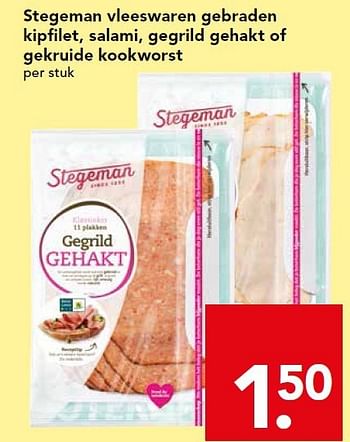 Aanbiedingen Stegeman vleeswaren gebraden kipfilet, salami, gegrild gehakt of gekruide kookworst - Stegeman - Geldig van 28/09/2014 tot 04/10/2014 bij Deen Supermarkten