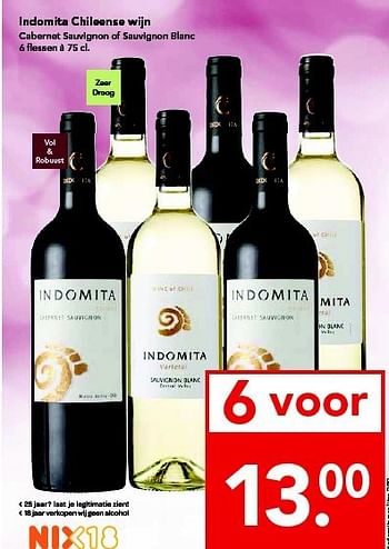 Aanbiedingen Indomita chileense wijn cabernet sauvignon of sauvignon blanc - Rode wijnen - Geldig van 28/09/2014 tot 04/10/2014 bij Deen Supermarkten