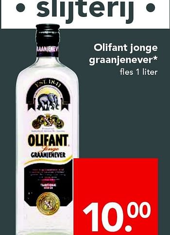 Aanbiedingen Olifant jonge graanjenever - Olifant - Geldig van 28/09/2014 tot 04/10/2014 bij Deen Supermarkten