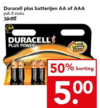 Aanbiedingen Duracell plus batterijen aa of aaa - Duracell - Geldig van 28/09/2014 tot 04/10/2014 bij Deen Supermarkten