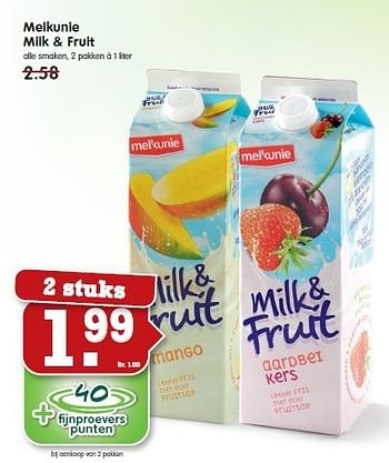 Aanbiedingen Melkunie milk + fruit 2 stuks - Melkunie - Geldig van 28/09/2014 tot 04/10/2014 bij Em-té