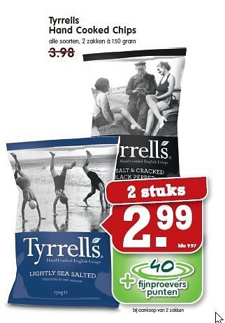 Aanbiedingen Tyrrells hand cooked chips 2 stuks - Tyrrells - Geldig van 28/09/2014 tot 04/10/2014 bij Em-té
