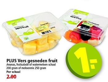 Aanbiedingen Plus vers gesneden fruit ananas, fruitsalade of watermeloen schaal - Huismerk - Plus - Geldig van 28/09/2014 tot 04/10/2014 bij Plus