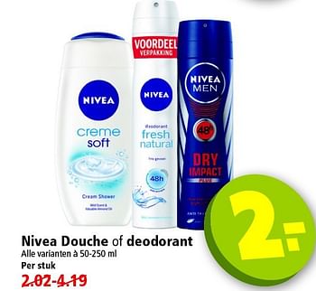 Aanbiedingen Nivea douche of deodorant - Nivea - Geldig van 28/09/2014 tot 04/10/2014 bij Plus