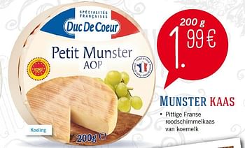 Aanbiedingen Munster kaas - Duc De Coeur - Geldig van 29/09/2014 tot 05/10/2014 bij Lidl