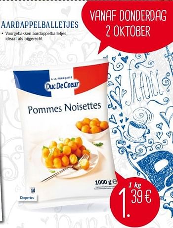 Aanbiedingen Aardappelballetjes - Duc De Coeur - Geldig van 29/09/2014 tot 05/10/2014 bij Lidl