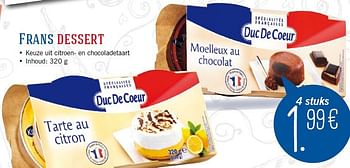 Aanbiedingen Frans dessert - Duc De Coeur - Geldig van 29/09/2014 tot 05/10/2014 bij Lidl