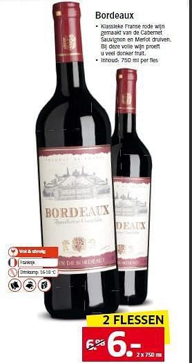 Aanbiedingen Bordeaux 2 flessen - Rode wijnen - Geldig van 29/09/2014 tot 05/10/2014 bij Lidl