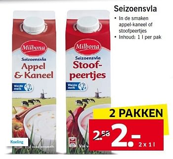 Aanbiedingen Seizoensvla 2 pakken - Milbona - Geldig van 29/09/2014 tot 05/10/2014 bij Lidl