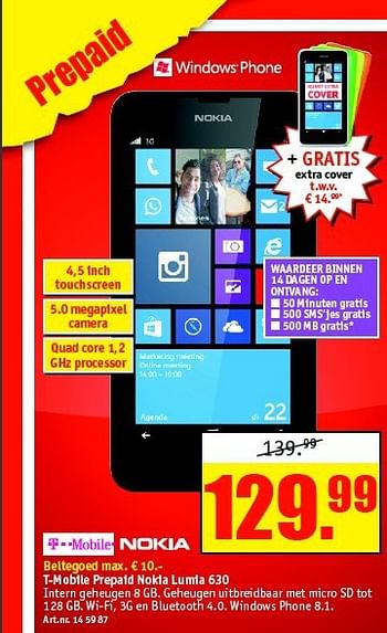 Aanbiedingen T-mobile prepaid nokia lumia 630 - Nokia - Geldig van 29/09/2014 tot 12/10/2014 bij Kijkshop