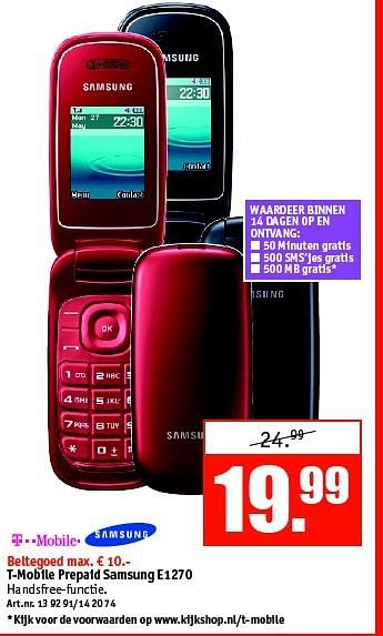 Aanbiedingen T-mobile prepaid samsung e1270 - Samsung - Geldig van 29/09/2014 tot 12/10/2014 bij Kijkshop