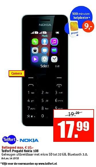 Aanbiedingen Telfort prepaid nokia 108 - Nokia - Geldig van 29/09/2014 tot 12/10/2014 bij Kijkshop