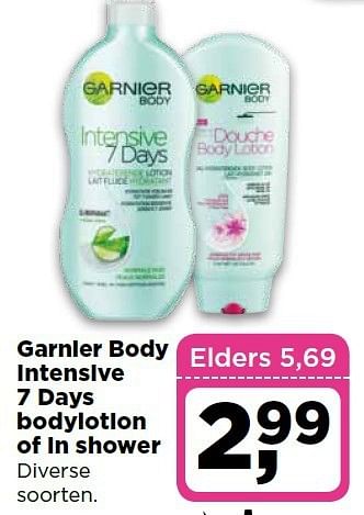 Aanbiedingen Garnier body intensive 7 days bodylotion of in shower - Garnier - Geldig van 30/09/2014 tot 06/10/2014 bij Dirx Drogisterijen