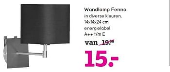 Aanbiedingen Wandlamp fenna in diverse kleuren - Huismerk - Leen Bakker - Geldig van 12/10/2014 tot 25/10/2014 bij Leen Bakker