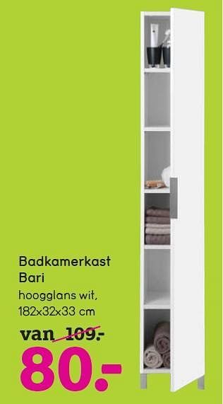 Aanbiedingen Badkamerkast bari hoogglans wit - Huismerk - Leen Bakker - Geldig van 12/10/2014 tot 25/10/2014 bij Leen Bakker