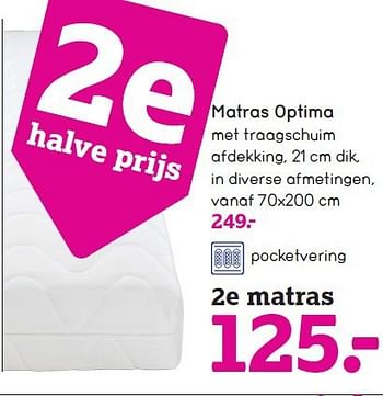 Aanbiedingen Matras optima met traagschuim afdekking, 21 cm dik, in diverse afmetingen - Huismerk - Leen Bakker - Geldig van 12/10/2014 tot 25/10/2014 bij Leen Bakker
